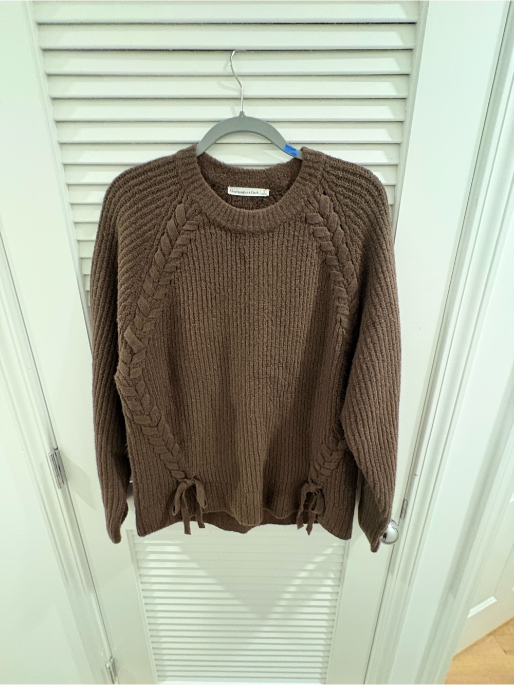 Abercrombie & Fitch Chocolate Brown Cable-Trim Crewneck Sweater